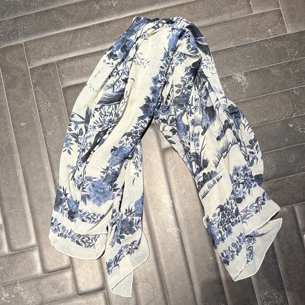 Dior Lightweight Blue and White Floral Scarf